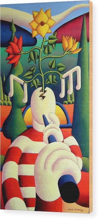 Creative Wood Print featuring the painting Creative Soft Musician With Emerging Flowers by Alan Kenny