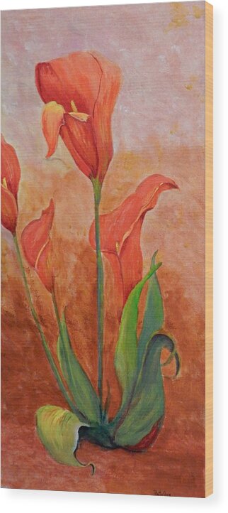 Calla Lilies Wood Print featuring the painting Dancing Callas by Betty-Anne McDonald