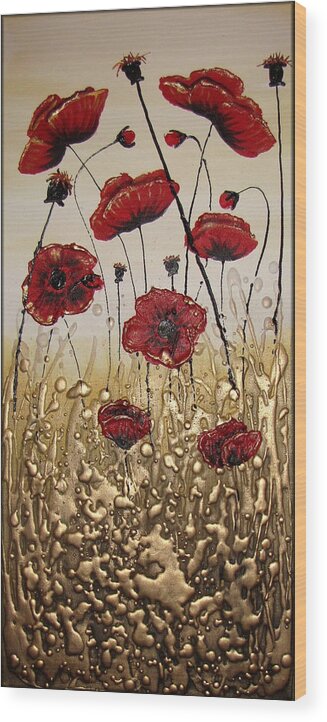 Poppies Wood Print featuring the painting Delightful Red Poppies by Amanda Dagg