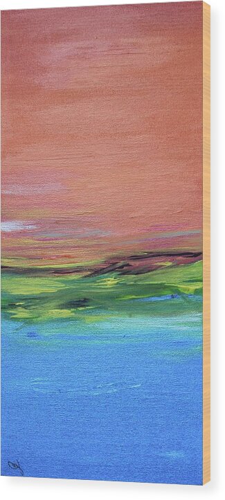 Abstract Painting Wood Print featuring the painting Evening Sea and Water by Carrie Godwin