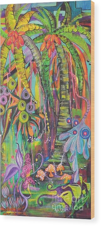 Tropical Wood Print featuring the painting Fantasy Rainforest by Lyn Olsen