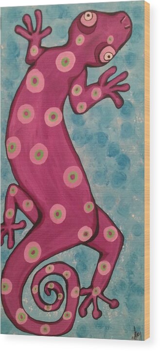  Wood Print featuring the painting Gecko 2 by Tracy Mcdurmon