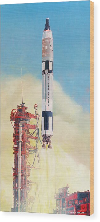 Aerospace Wood Print featuring the painting Gemini-Titan Launch by Douglas Castleman