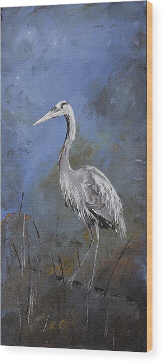 Heron Wood Print featuring the painting Great Blue Heron in Blue by Carolyn Doe