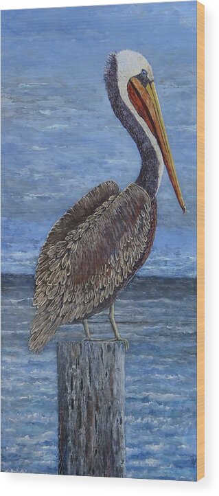 Pelican Wood Print featuring the painting Gulf Coast Brown Pelican by Suzanne Theis