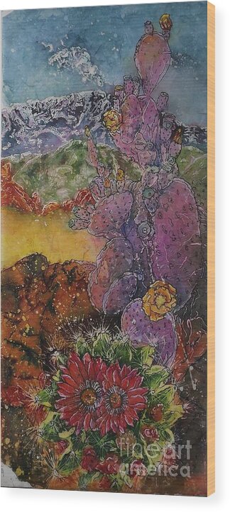 Watercolor Batik Wood Print featuring the mixed media High Desert Spring by Carol Losinski Naylor