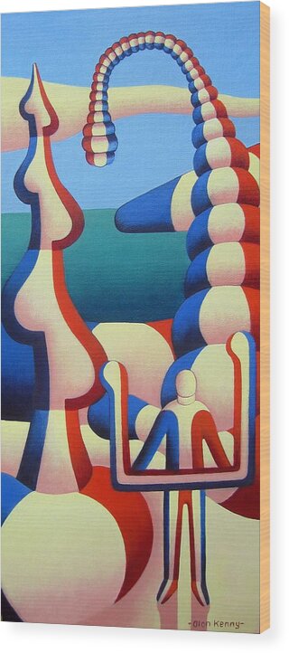 International Wood Print featuring the painting International Landscape with figure and musical note by Alan Kenny