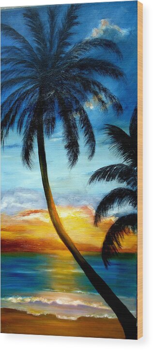 Beach Wood Print featuring the painting Moody Blues Sunset SOLD by Susan Dehlinger