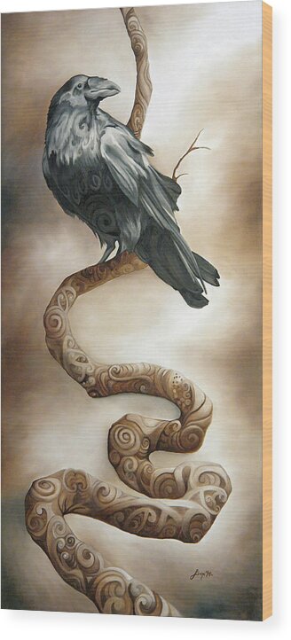 Raven Wood Print featuring the painting Nevermore by Sabrina Motta