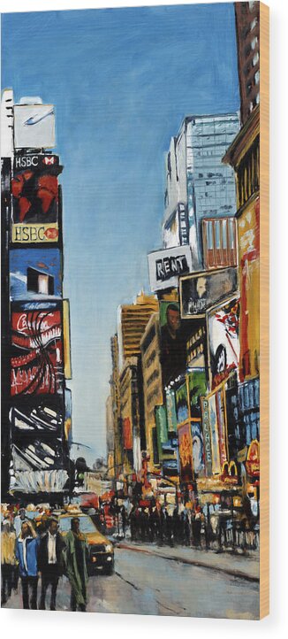 Rob Reeves Wood Print featuring the painting NYC III Cab Dodging by Robert Reeves