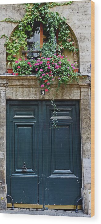 Paris Wood Print featuring the photograph Old Door With Flowers In The Wondow In Paris, France by Rick Rosenshein