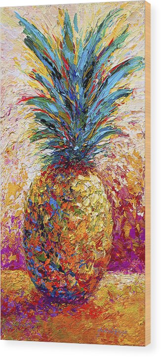 Pineapple Wood Print featuring the painting Pineapple Expression by Marion Rose