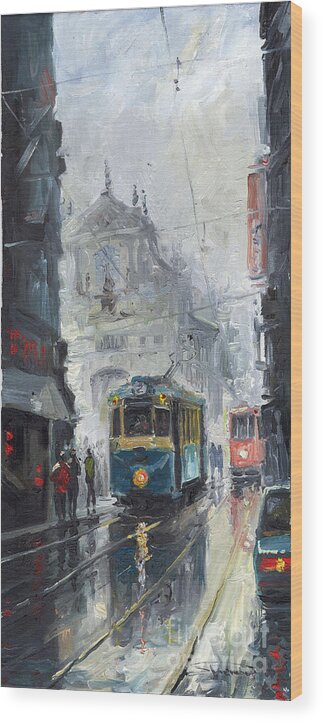 Oil On Canvas Wood Print featuring the painting Prague Old Tram 04 by Yuriy Shevchuk