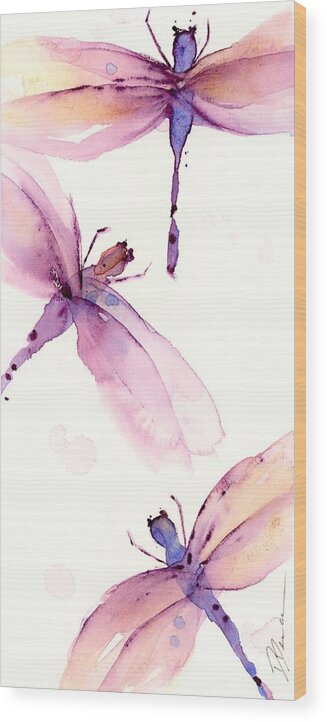 Purple Wood Print featuring the painting Purple Dragonflies by Dawn Derman