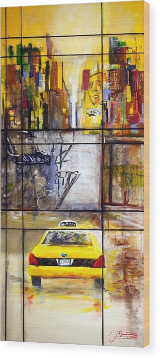 Taxi Wood Print featuring the painting Taxi 7 by Jack Diamond