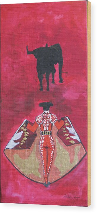 Spanish Art Wood Print featuring the painting The Bull Fight NO.1 by Patricia Arroyo