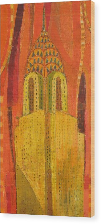 Abstract Cityscape Wood Print featuring the painting The Chrysler In Red by Habib Ayat