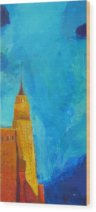 Abstract Cityscape Wood Print featuring the painting The Empire State by Habib Ayat