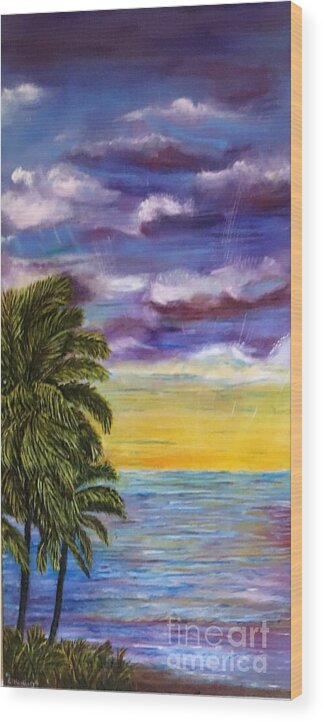 Tranquility Beach Wood Print featuring the painting Tranquility at Kapoho Last Sunset by Michael Silbaugh