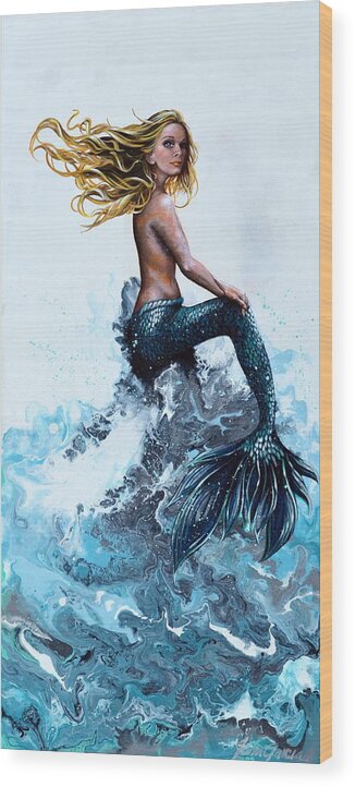 Mermaid Wood Print featuring the painting Above a Stormy Sea by Joan Garcia
