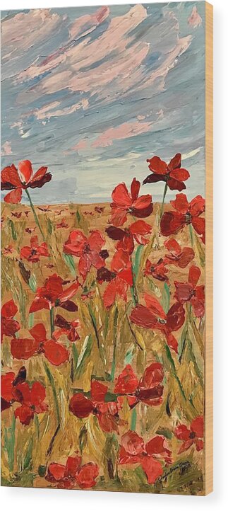 Poppies Wood Print featuring the painting Among the poppies.  2 of 2 by Ovidiu Ervin Gruia