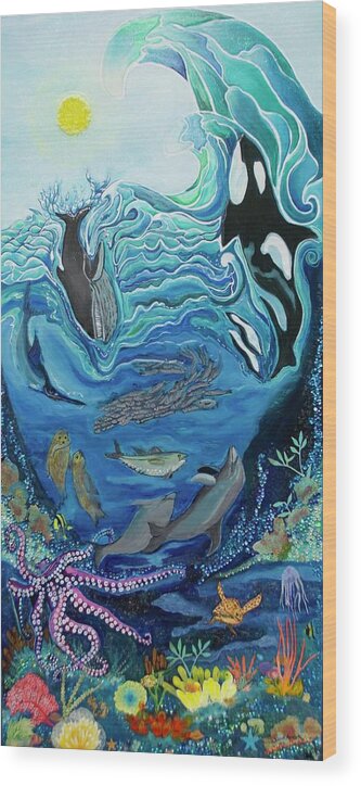 Ocean Wood Print featuring the painting Deep Sea Treasures by Patricia Arroyo