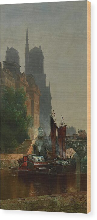 Edwin Deakin Wood Print featuring the painting For Notre Dame, Foggy Morning by Edwin Deakin