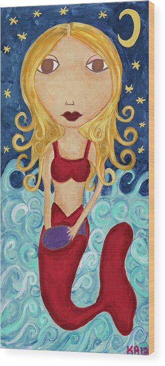 Mermaid Wood Print featuring the painting Mermaid by Kerri Ambrosino