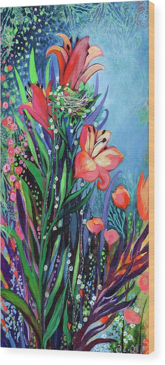 Floral Wood Print featuring the painting Midnight Garden by Jennifer Lommers