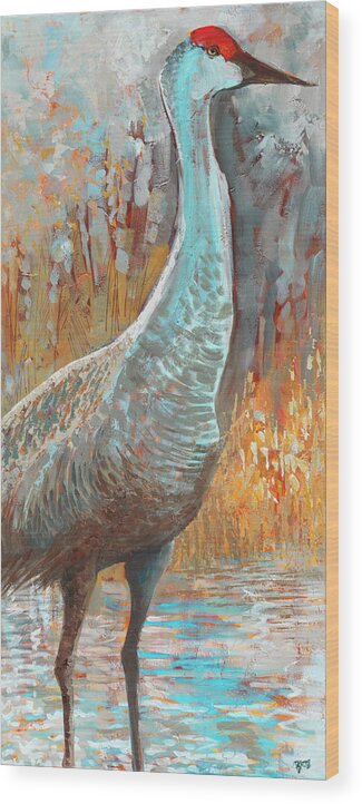 Sandhill Cranes Iii Wood Print featuring the painting Sandhill Cranes IIi by Cecile Broz