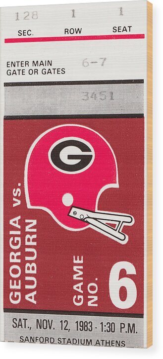 Georgia Wood Print featuring the drawing 1983 Georgia vs. Auburn by Row One Brand