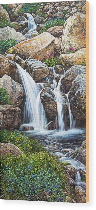 Waterfall Wood Print featuring the painting Flowing by Aaron Spong