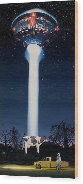 Astronaut Wood Print featuring the painting A Close Encounter by Scott Listfield