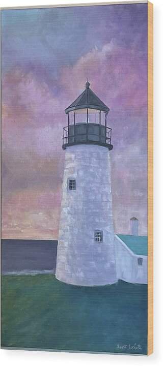 Lighthouse Ocean Sea Pemaquid Wood Print featuring the painting Coastal Guardian by Scott W White