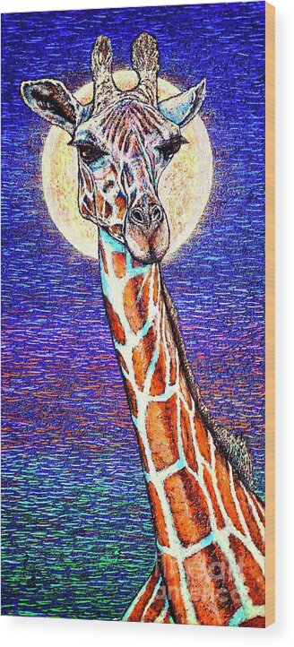 Giraffe Wood Print featuring the painting Giraffe by Viktor Lazarev