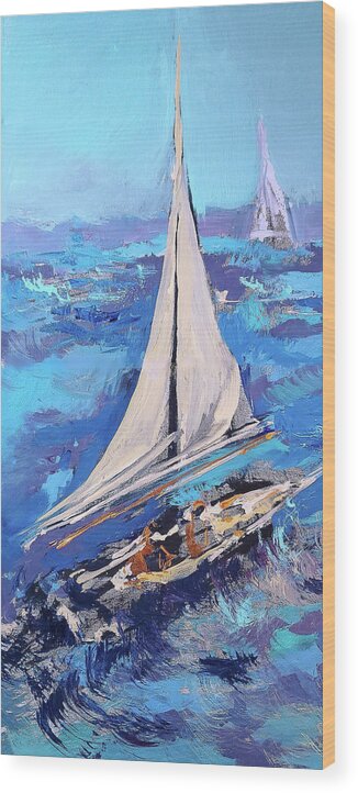 Nautical Wood Print featuring the painting Haze left by Linette Childs