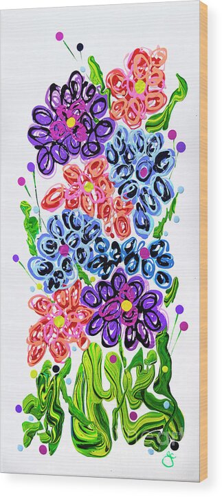 Fluid Acrylic Floral Painting Wood Print featuring the painting Mums Madness by Jane Crabtree