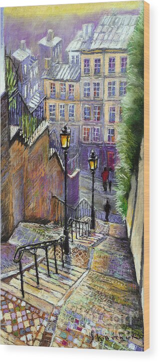 Cityscape Wood Print featuring the painting Paris Montmartre Steps by Yuriy Shevchuk