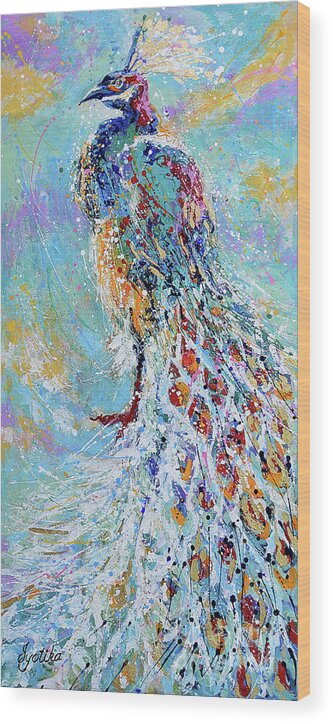 Peacock Wood Print featuring the painting Poised Glory by Jyotika Shroff