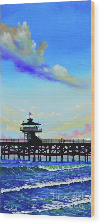 San Clemente Wood Print featuring the painting San Clemente Seaside by Mary Scott
