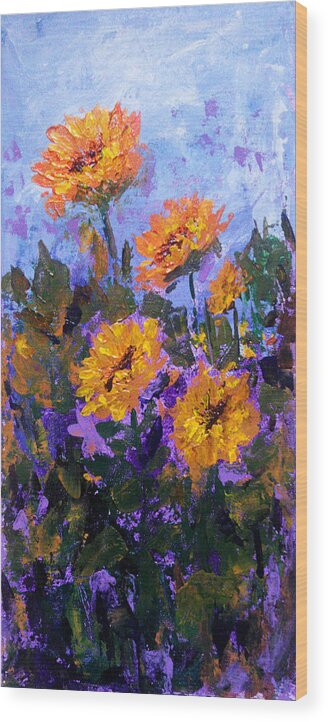 Sunflowers Wood Print featuring the painting Sunny sunflowers by Asha Sudhaker Shenoy