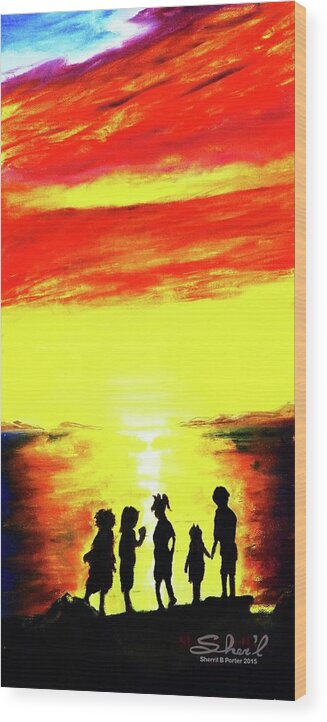 Great Salt Lake Wood Print featuring the painting Sunset on the Great Salt Lake by Sherril Porter