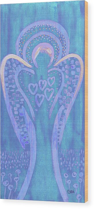 Angel Wood Print featuring the painting This Angel Loves Blue by Corinne Carroll