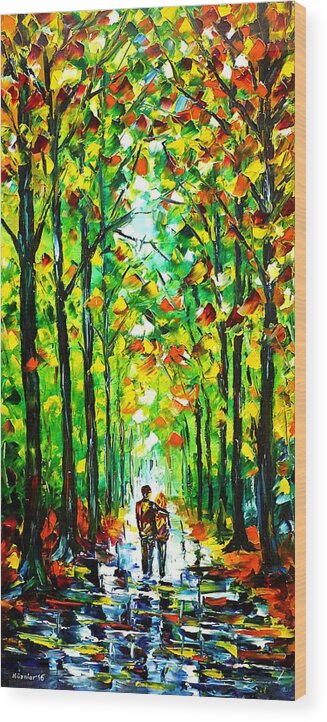 Walking In The Forest Wood Print featuring the painting Walk In The Woods by Mirek Kuzniar
