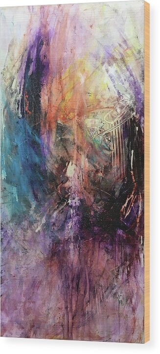 Abstract Art Wood Print featuring the painting Wings Tearing Angel by Rodney Frederickson