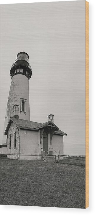 Yaquina Head Wood Print featuring the photograph Yaquina Head Lighthouse in BW by Cathy Anderson