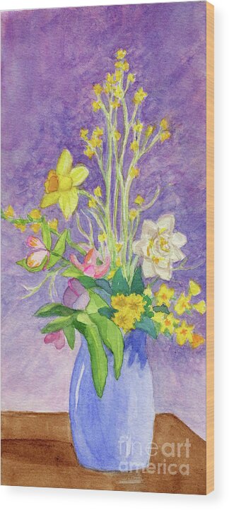 Flower Wood Print featuring the painting Yard Flowers by Anne Marie Brown
