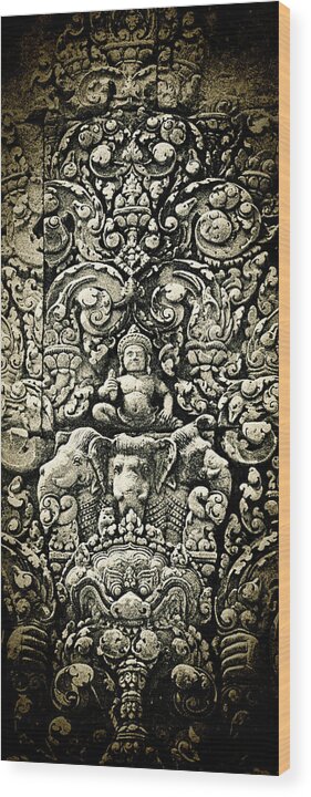 Banteay Srei Carving Wood Print featuring the photograph Banteay Srei Carvings 2 Unframed Version by Weston Westmoreland