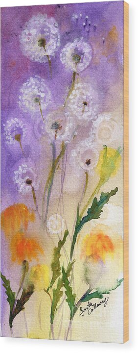 Dandelions Wood Print featuring the painting Dandelion Puff Balls Watercolor by Ginette Callaway