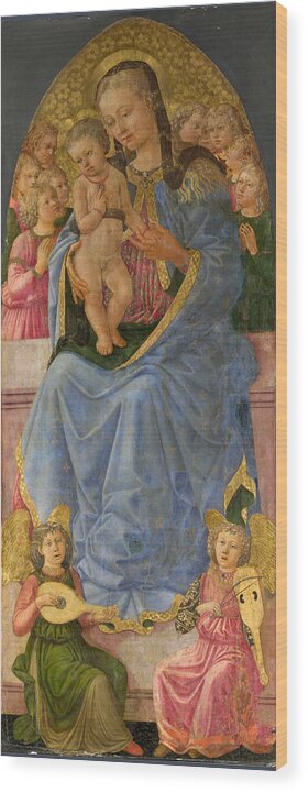 Zanobi Machiavelli Wood Print featuring the painting The Virgin and Child by Zanobi Machiavelli